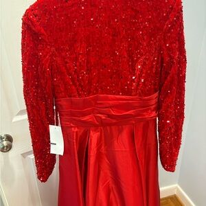 TS Couture Red Sequin Long Sleeve Gown